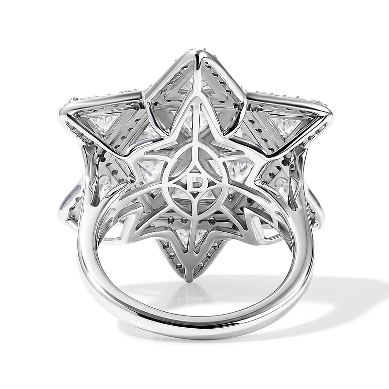 D'Joy Moissanite 6.20 ctw Eternal Star Ring in Rhodium Over Sterling Silver (Size 7.0)