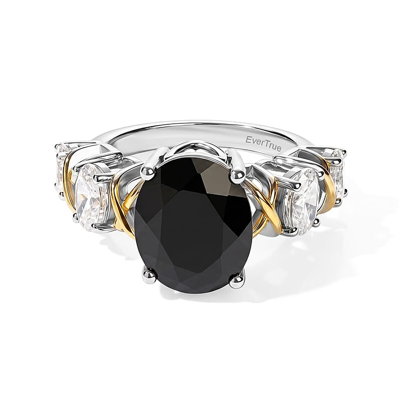 EverTrue Premium Black Spinel and Moissanite 7.35 ctw Ring in 18K YG Plated and Platinum Bond (Size 10.0)