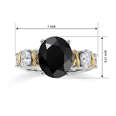 EverTrue Premium Black Spinel and Moissanite 7.35 ctw Ring in 18K YG Plated and Platinum Bond (Size 10.0)