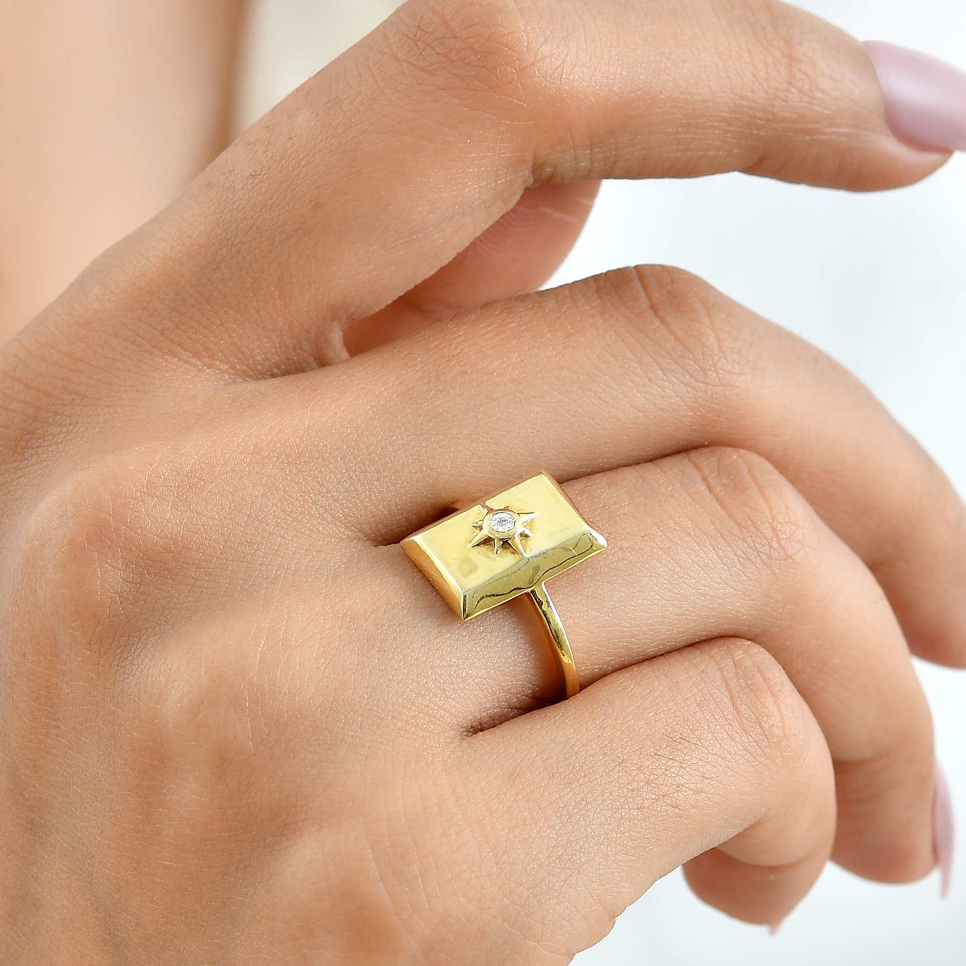 D'Joy White Diamond Assent Fancy Ring in 18K YG Over Sterling Silver (Size 8.0)