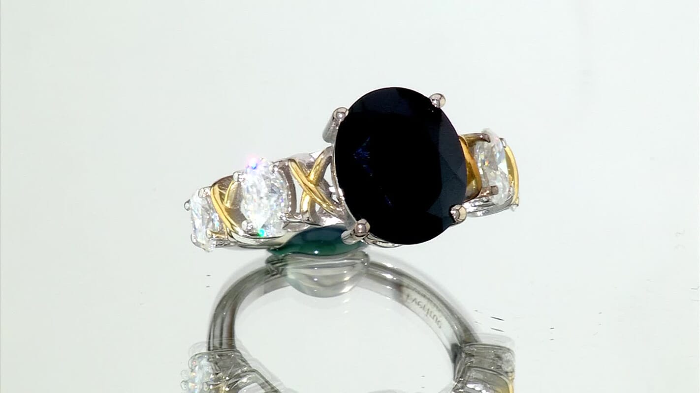 EverTrue Premium Black Spinel and Moissanite 7.35 ctw Ring in 18K YG Plated and Platinum Bond (Size 10.0)