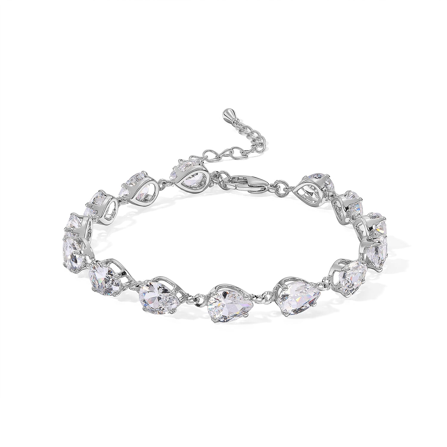 Simulated Diamond 18.9ctw Bracelet in Silvertone (7.00-9.00In)