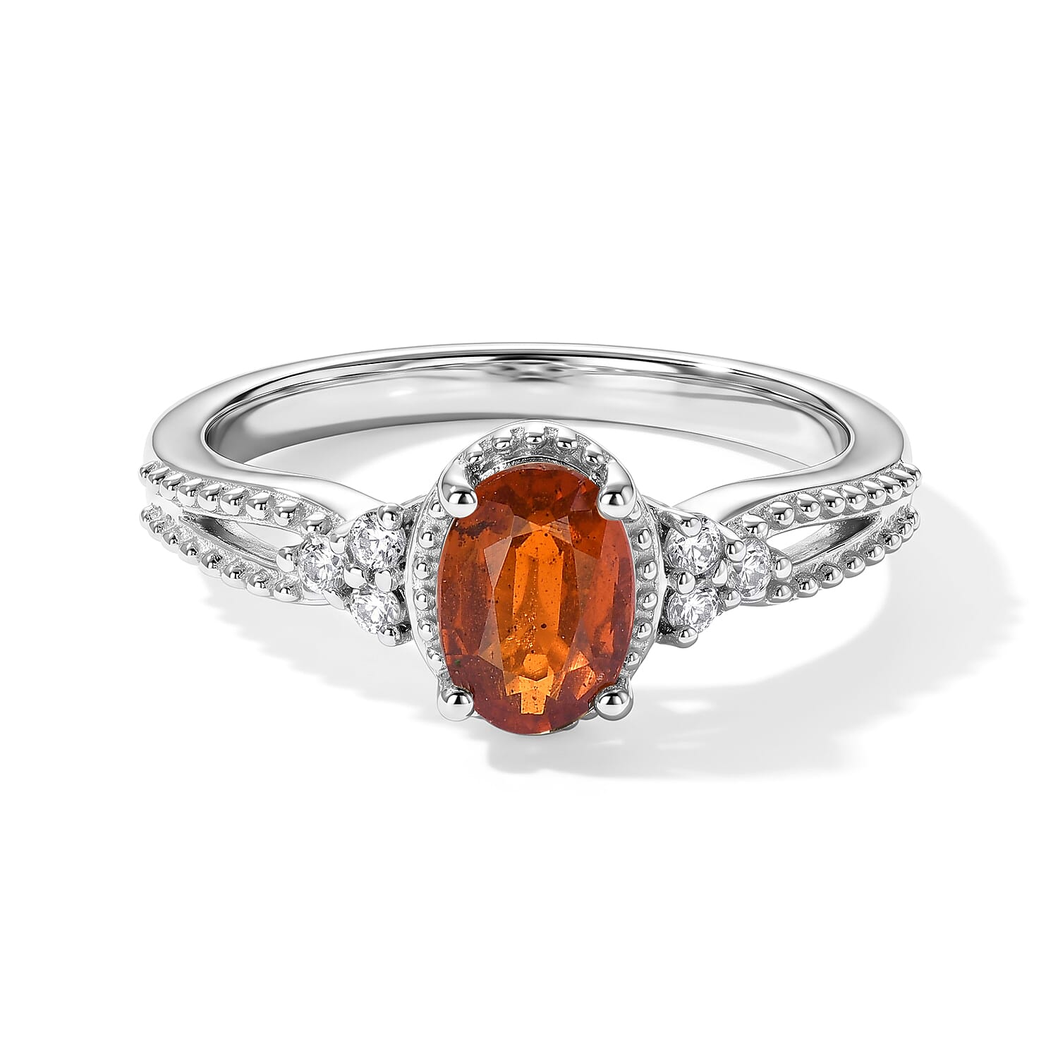 D'Joy Tangerine Kyanite and White Zircon 1.10 ctw Ring in Rhodium Over Sterling Silver (Size 6.0)