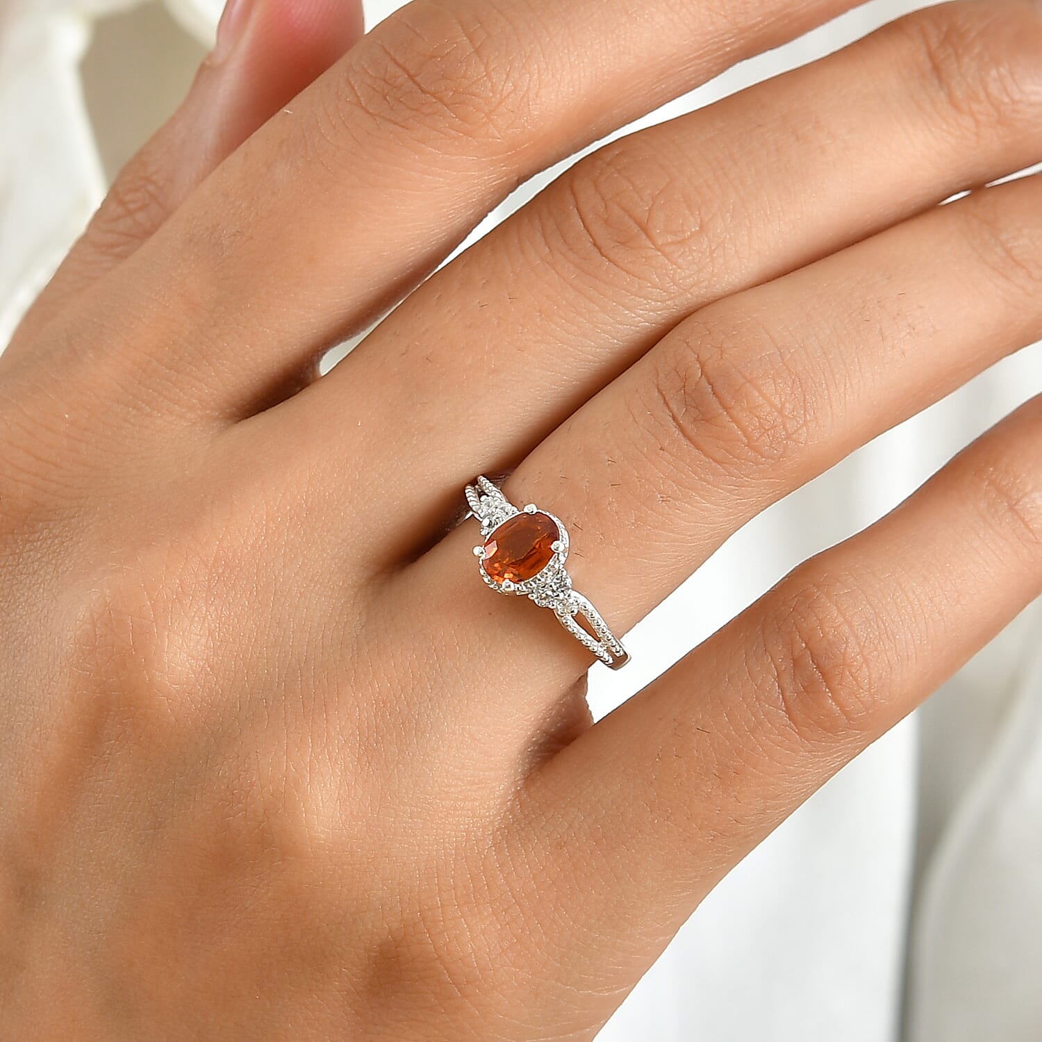 D'Joy Tangerine Kyanite and White Zircon 1.10 ctw Ring in Rhodium Over Sterling Silver (Size 6.0)
