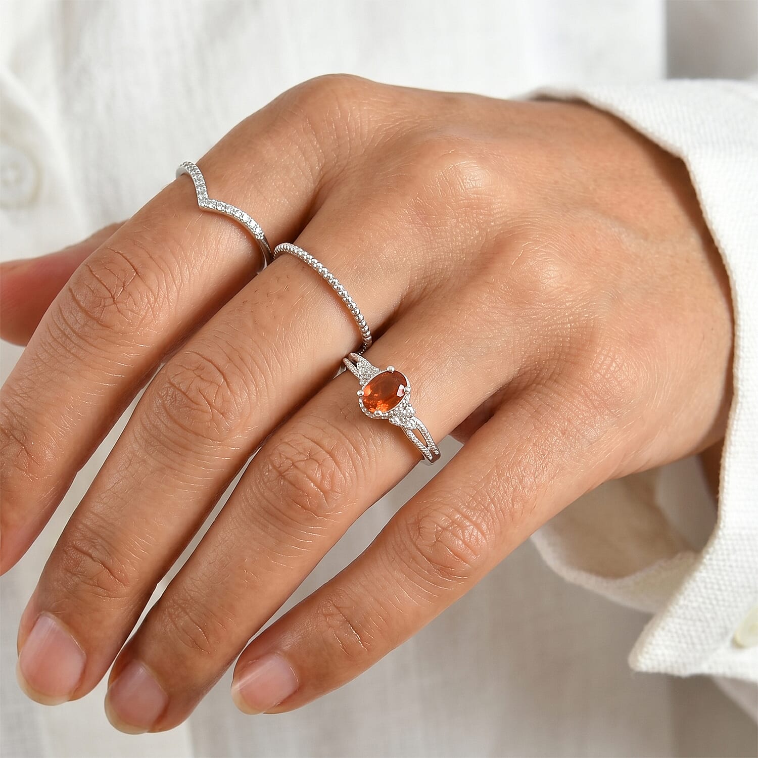 D'Joy Tangerine Kyanite and White Zircon 1.10 ctw Ring in Rhodium Over Sterling Silver (Size 6.0)