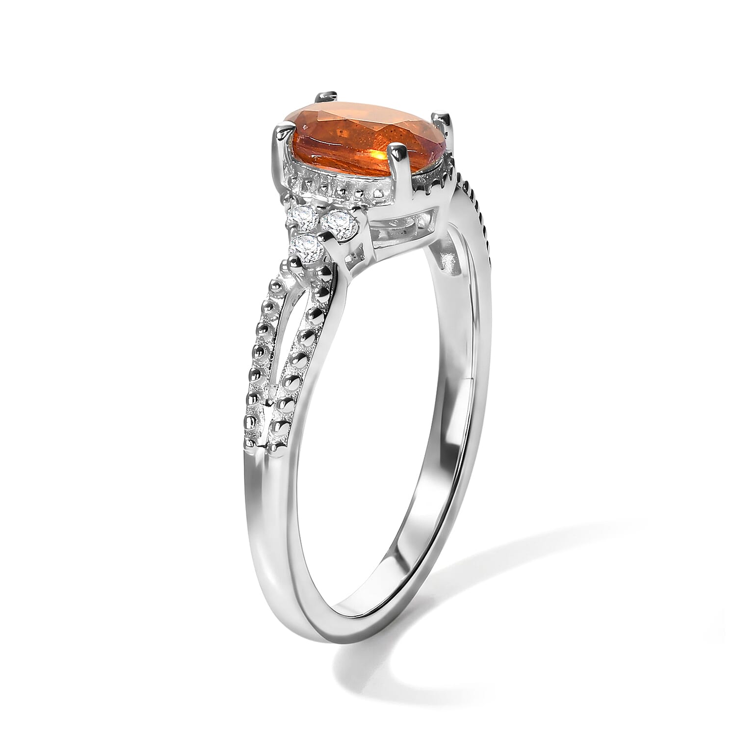 D'Joy Tangerine Kyanite and White Zircon 1.10 ctw Ring in Rhodium Over Sterling Silver (Size 6.0)