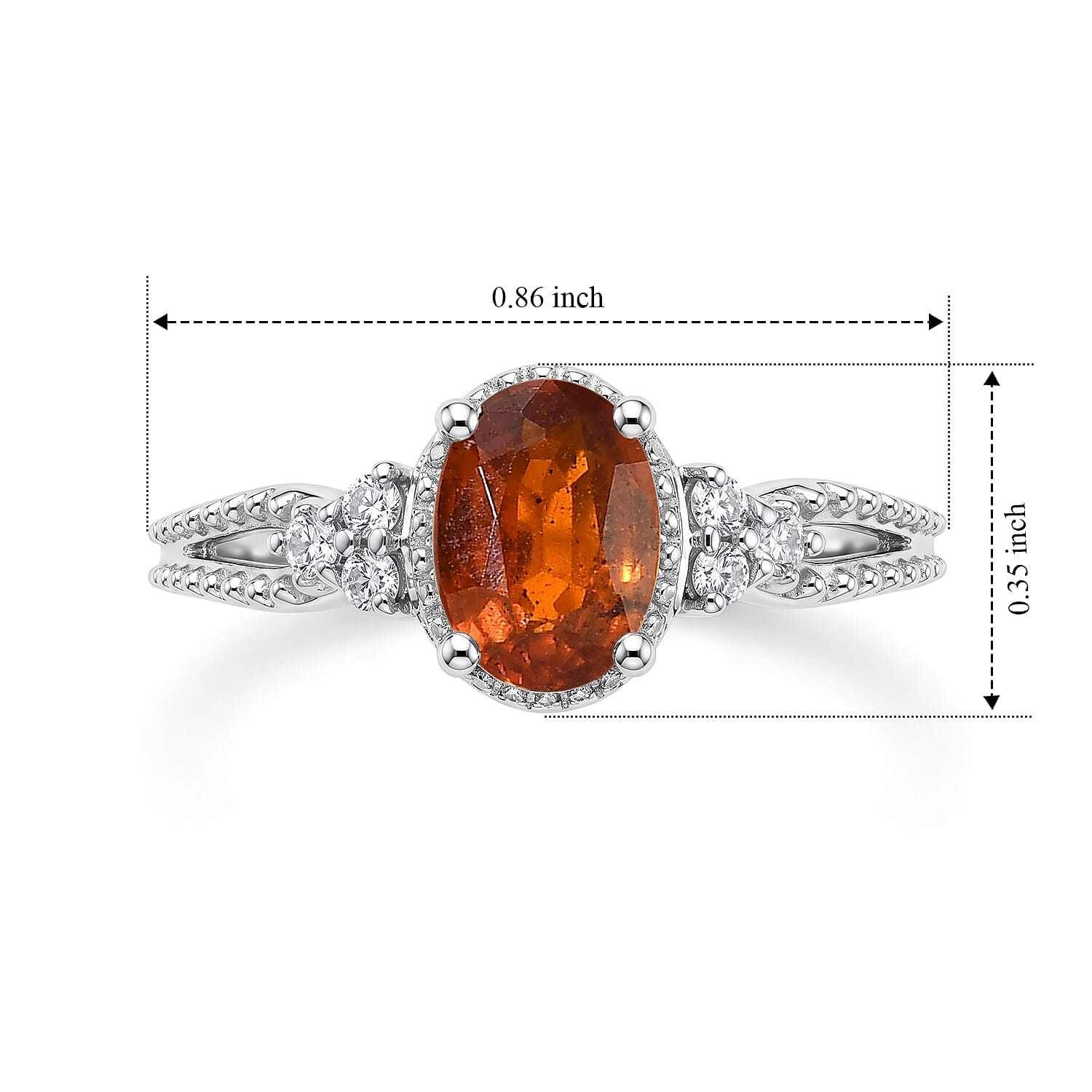 D'Joy Tangerine Kyanite and White Zircon 1.10 ctw Ring in Rhodium Over Sterling Silver (Size 6.0)