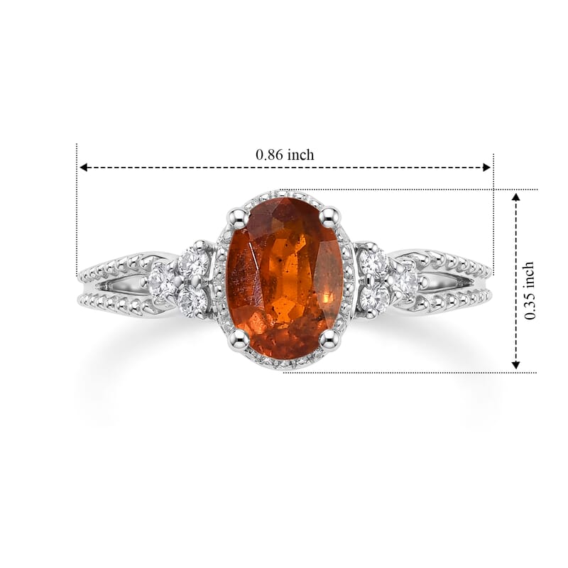 D'Joy Tangerine Kyanite and White Zircon 1.10 ctw Ring in Rhodium Over Sterling Silver (Size 7.0)