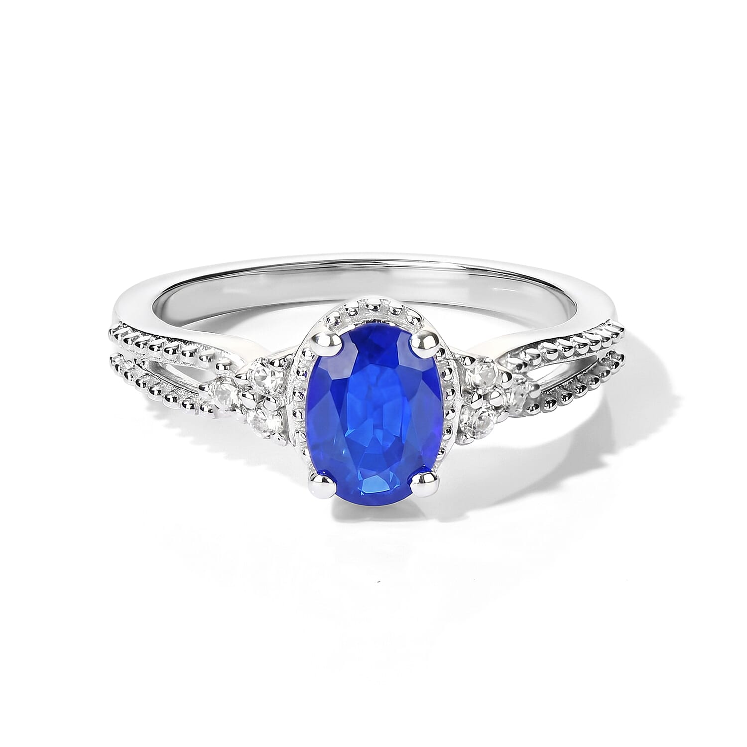 D'Joy Tanzanian Blue Spinel (DF) and White Zircon 1.00 ctw Ring in Rhodium Over Sterling Silver (Size 10.0)
