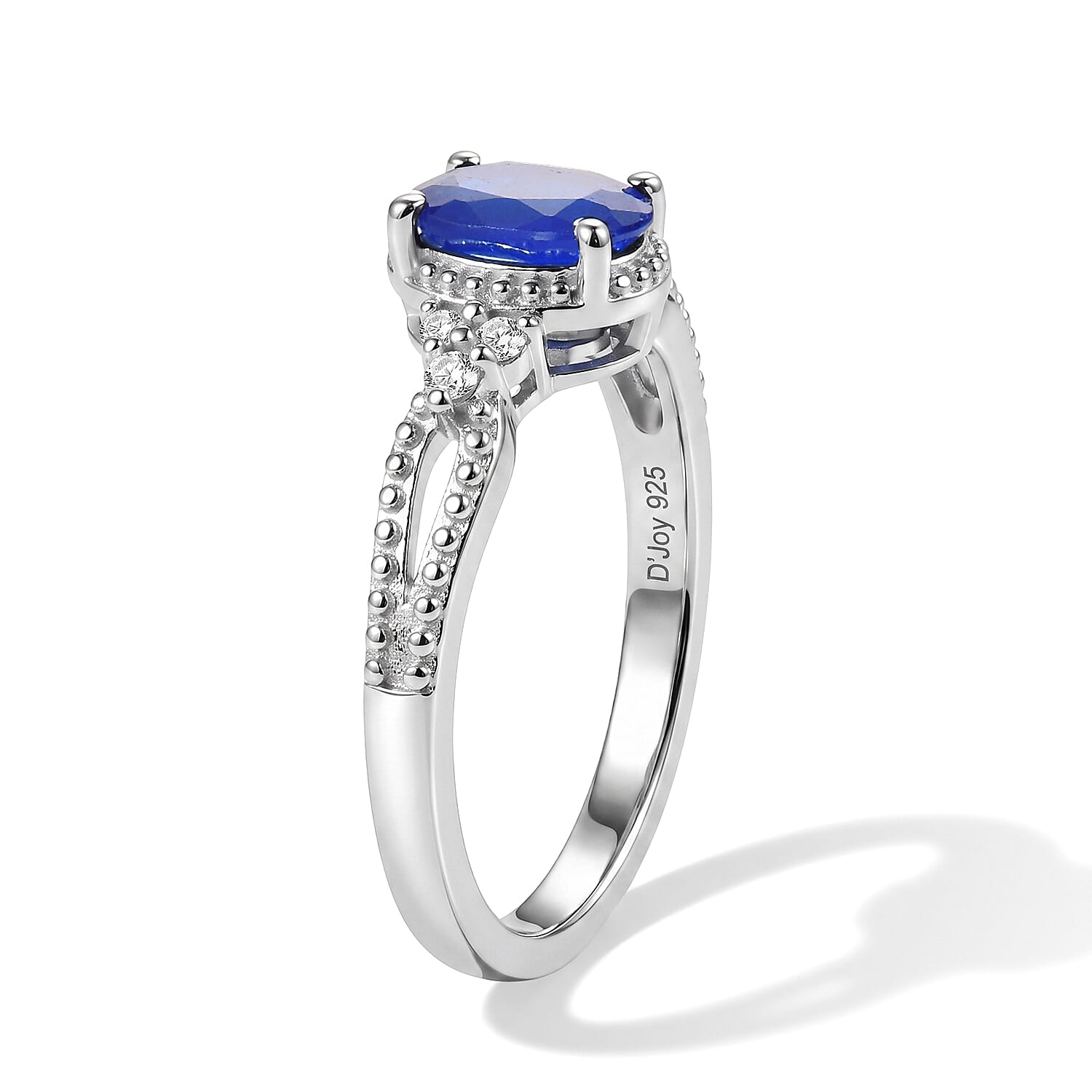D'Joy Tanzanian Blue Spinel (DF) and White Zircon 1.00 ctw Ring in Rhodium Over Sterling Silver (Size 10.0)