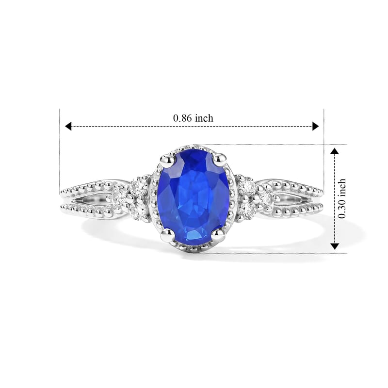 D'Joy Tanzanian Blue Spinel (DF) and White Zircon 1.00 ctw Ring in Rhodium Over Sterling Silver (Size 8.0)