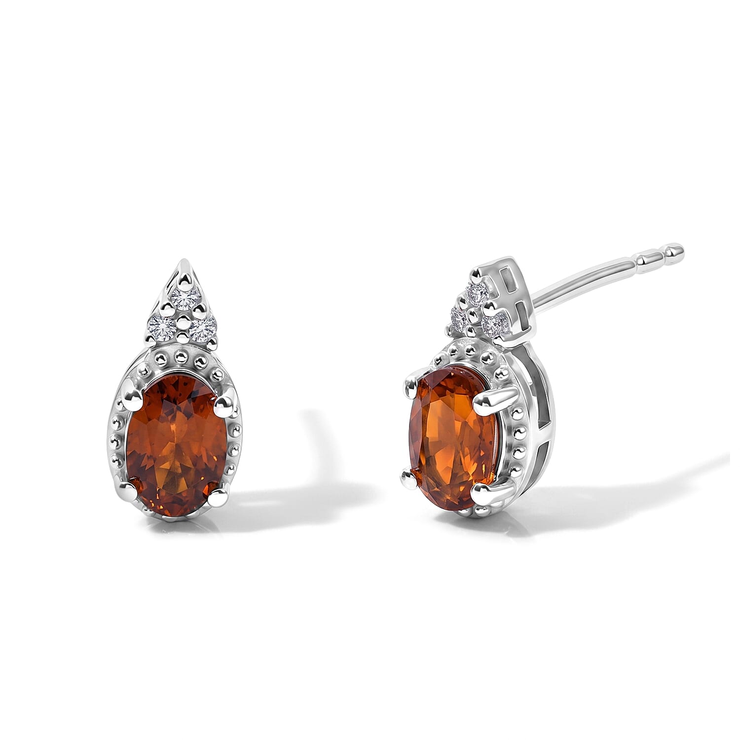 D'Joy Orange Kyanite and White Zircon 1.30 ctw Solitaire Stud Earrings in Rhodium Over Sterling Silver