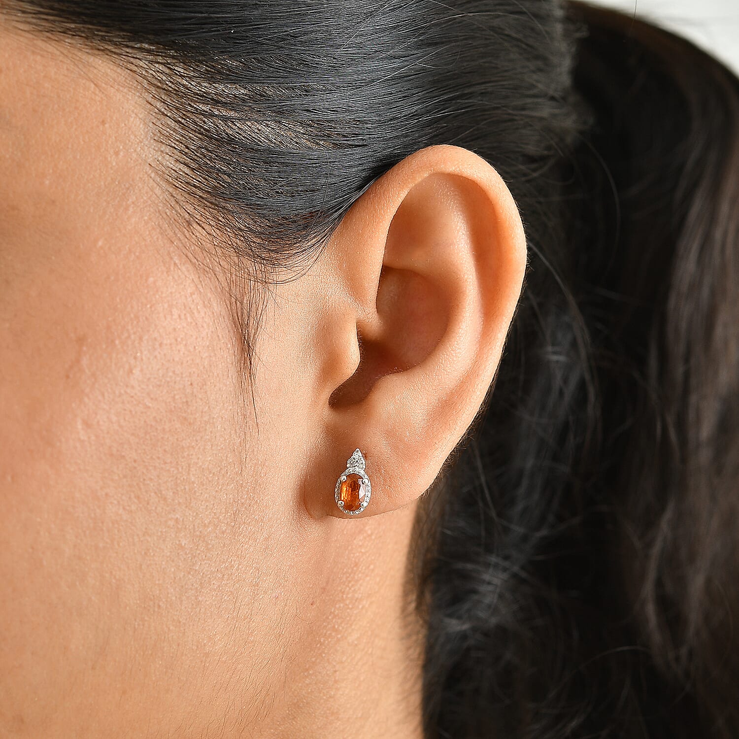 D'Joy Orange Kyanite and White Zircon 1.30 ctw Solitaire Stud Earrings in Rhodium Over Sterling Silver