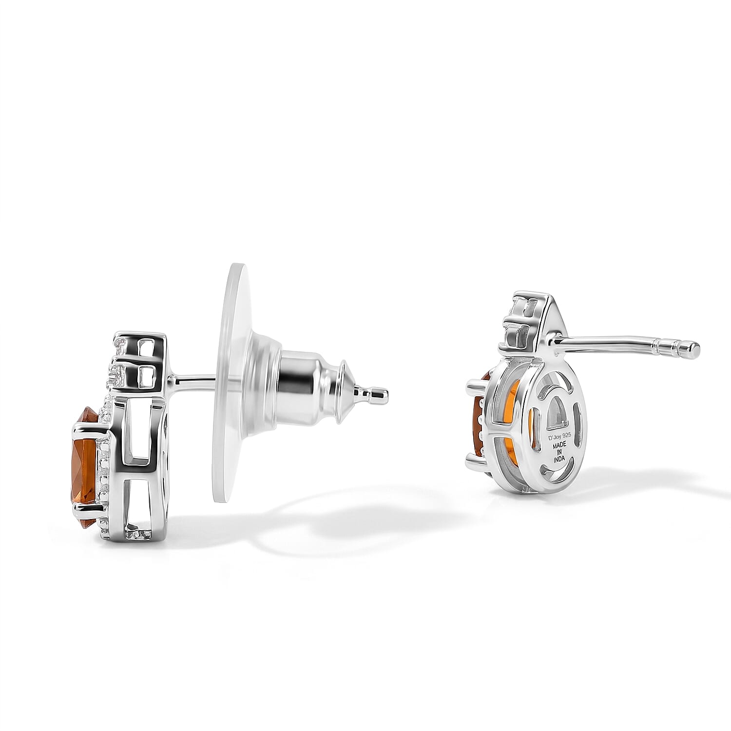D'Joy Orange Kyanite and White Zircon 1.30 ctw Solitaire Stud Earrings in Rhodium Over Sterling Silver
