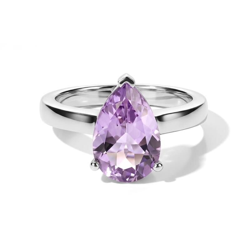 D'Joy Rose De France Amethyst 2.70 ctw Solitaire Ring in Rhodium Over Sterling Silver (Size 7.0)