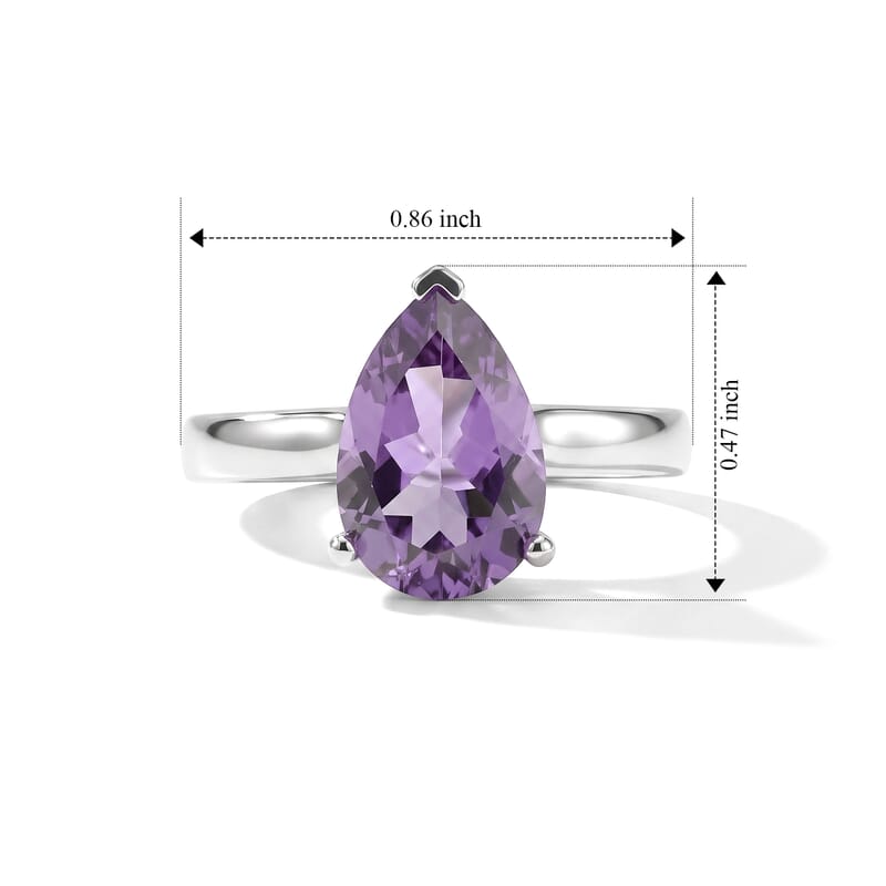 D'Joy Rose De France Amethyst 2.70 ctw Solitaire Ring in Rhodium Over Sterling Silver (Size 7.0)