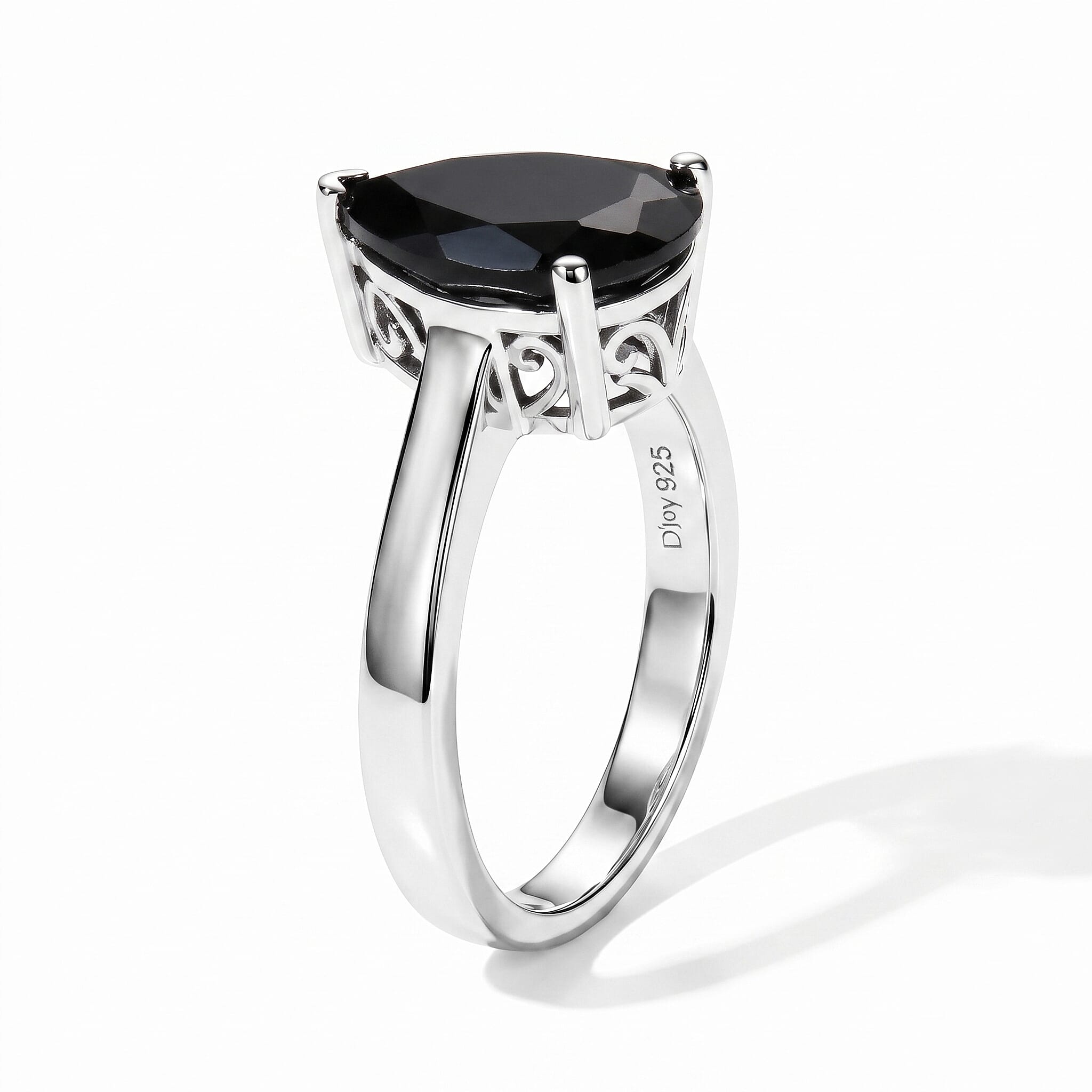 D'Joy Australian Black Tourmaline 3.15 ctw Solitaire Ring in Rhodium Over Sterling Silver (Size 10.0)