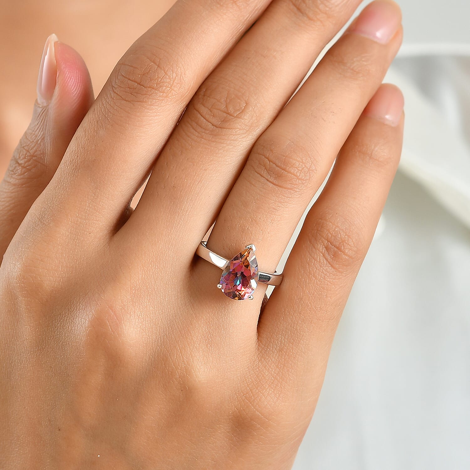 D'Joy Ecstasy Mystic Topaz 3.65 ctw Solitaire Ring in Rhodium Over Sterling Silver (Size 10.0)