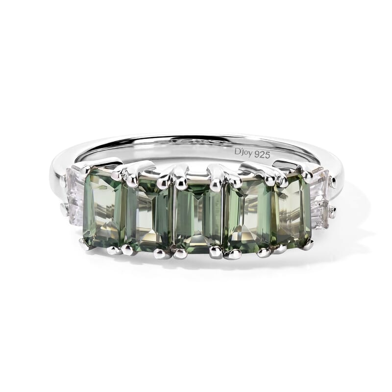 D'Joy Natural Green Apatite and White Zircon 2.00 ctw Band Ring in Rhodium Over Sterling Silver (Size 6.0)
