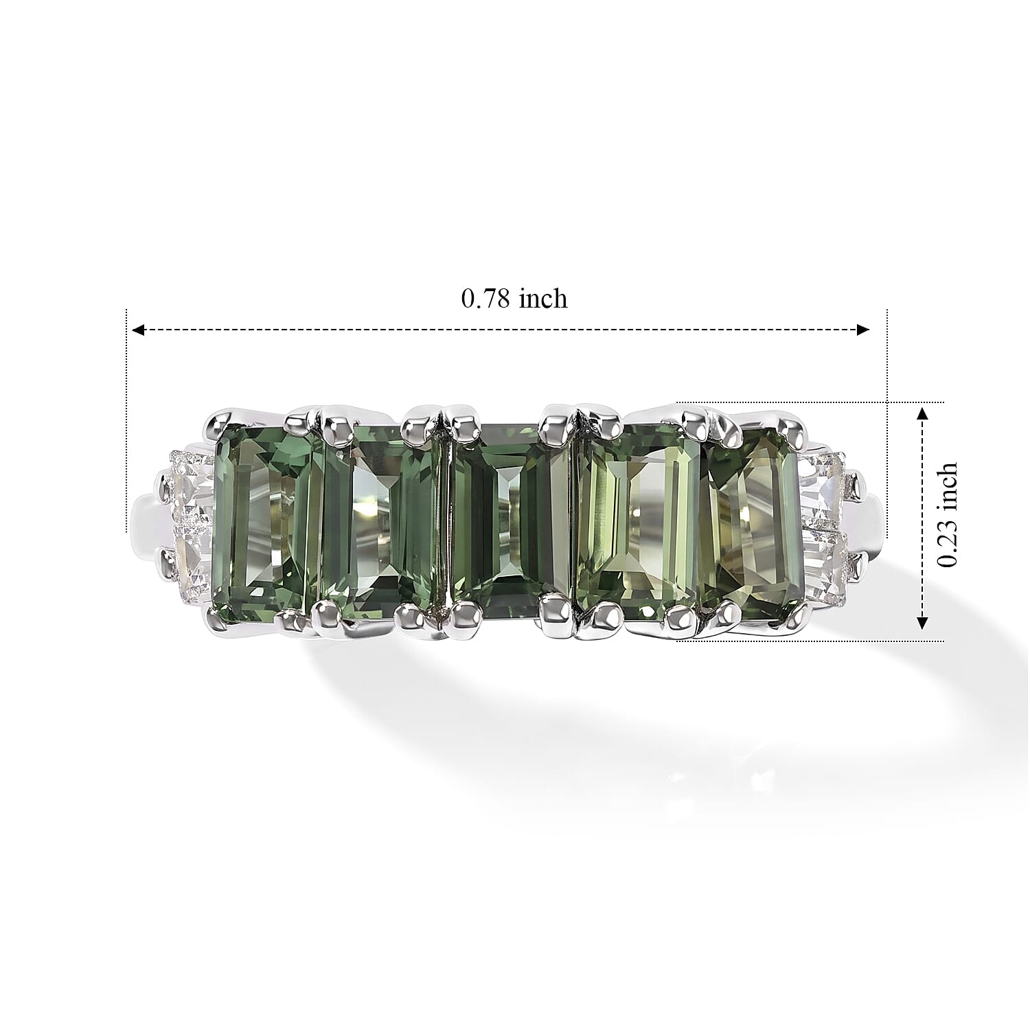 D'Joy Natural Green Apatite and White Zircon 2.00 ctw Band Ring in Rhodium Over Sterling Silver (Size 6.0)