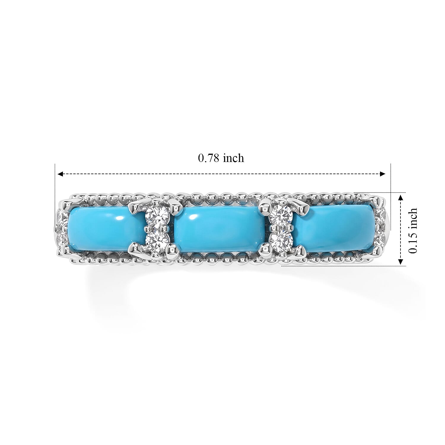 D'Joy Sleeping Beauty Turquoise and White Zircon 0.85 ctw Band Ring in Rhodium Over Sterling Silver (Size 6.0)