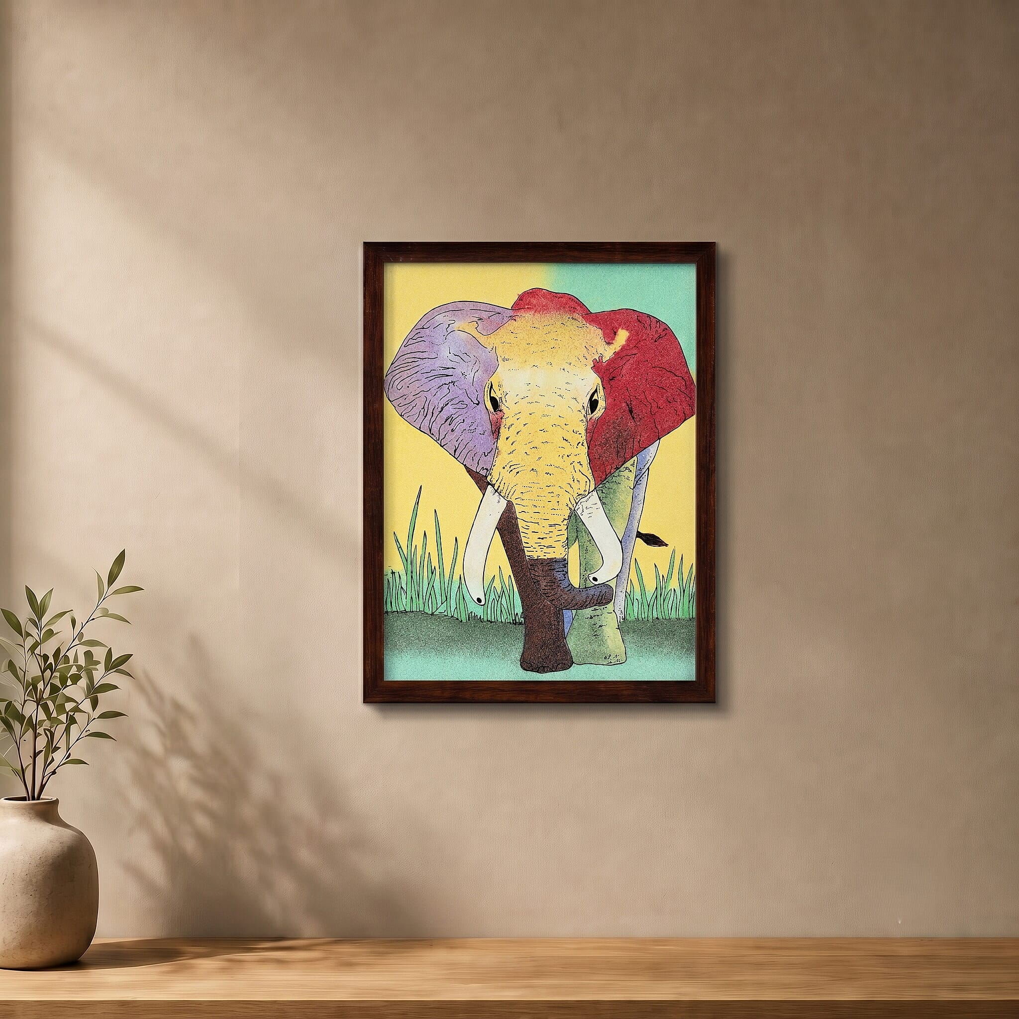 Handcrafted Multi Color Gemstone Elephant Wall Painting