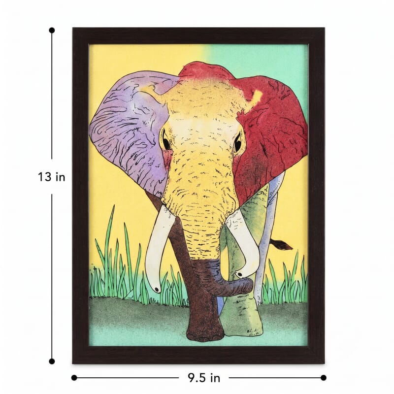 Handcrafted Multi Color Gemstone Elephant Wall Painting