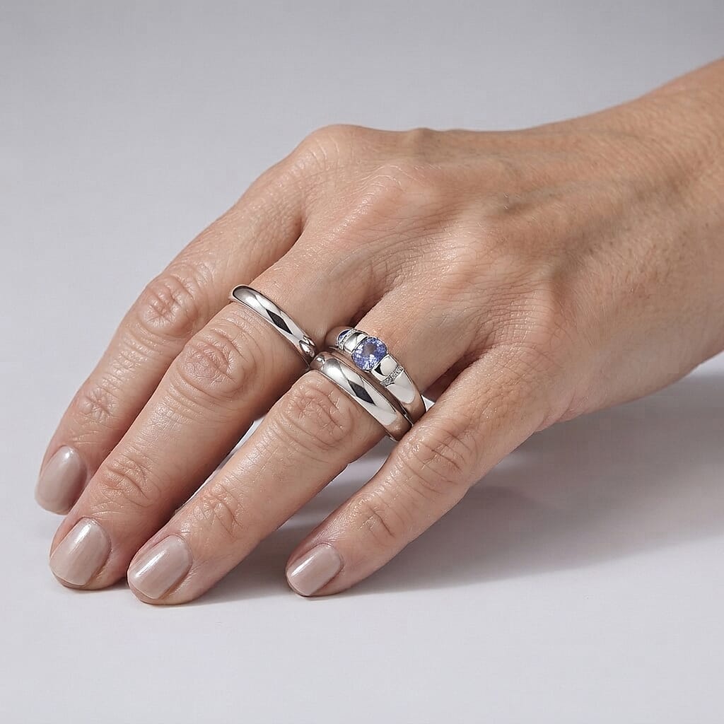 D'Joy Tanzanite and White Zircon 0.50 ctw Ring in Rhodium Over Sterling Silver (Size 6.0)