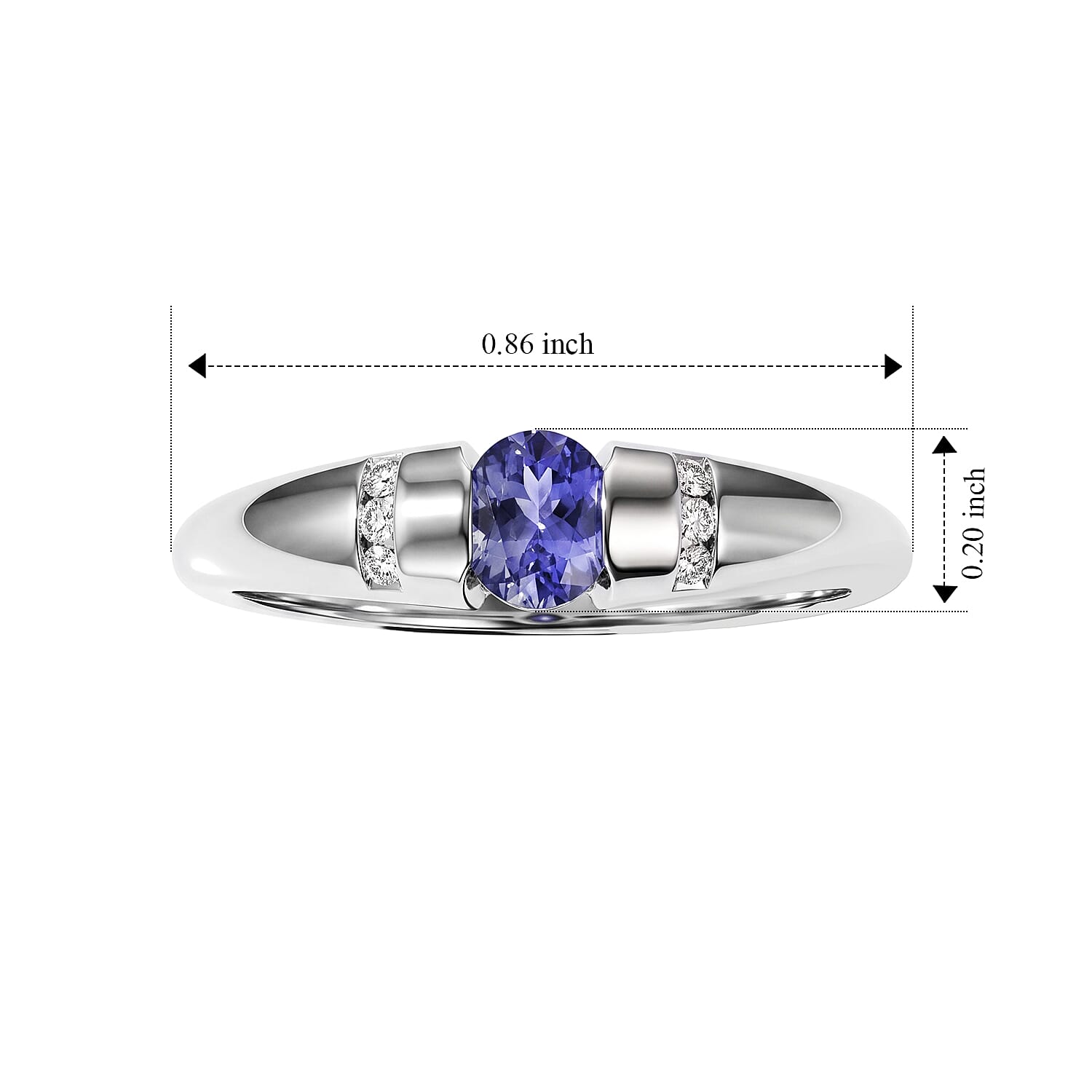 D'Joy Tanzanite and White Zircon 0.50 ctw Ring in Rhodium Over Sterling Silver (Size 6.0)