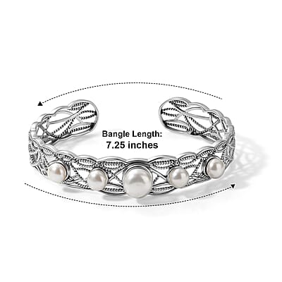 D'Joy Artisan Crafted Passport to Israel Freshwater Pearl Cuff Bracelet in Sterling Silver (7.25 In)