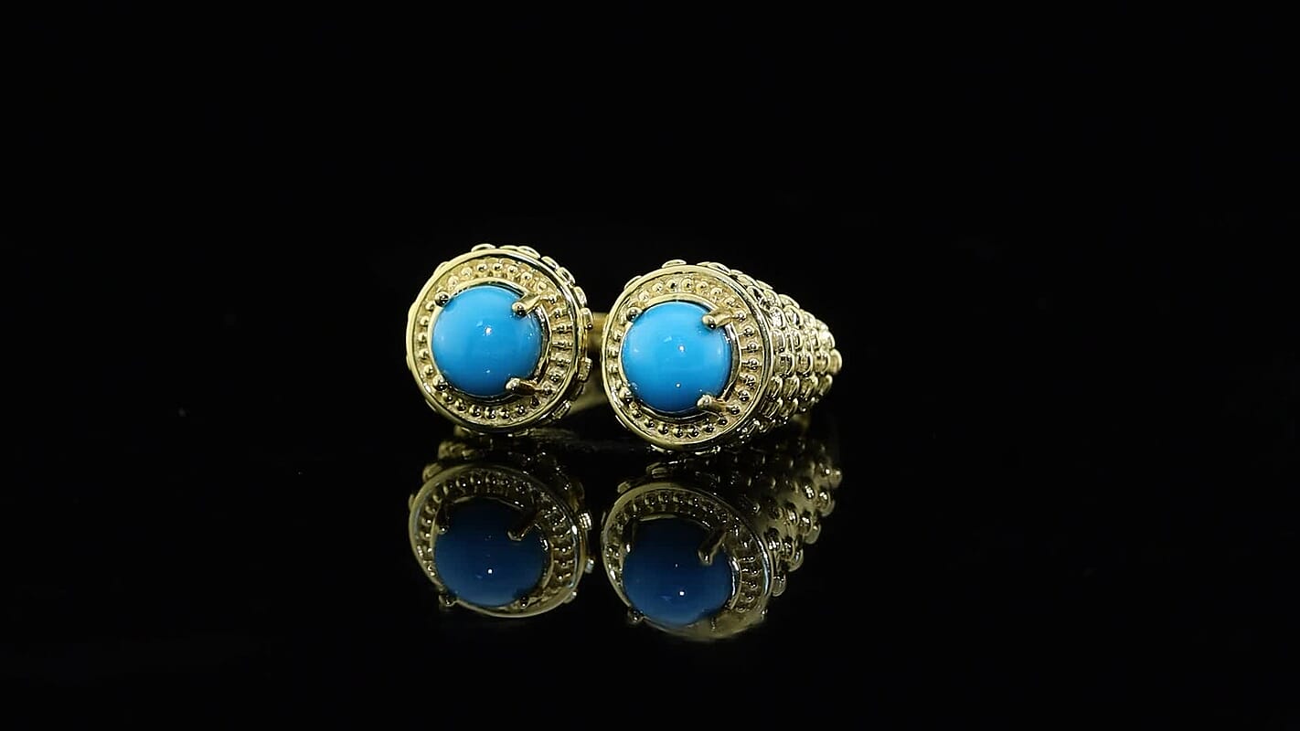 D''Joy Passport to Turkey Sleeping Beauty Turquoise Fancy Ring in 18K Vermeil YG Over Sterling Silver (Size 10.0) 2.00 ctw