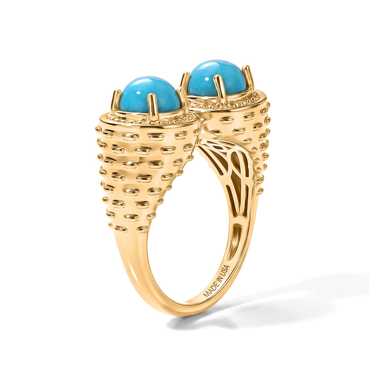 D'Joy Passport to Turkey Sleeping Beauty Turquoise 2.00 ctw Fancy Ring in 18K Vermeil Yellow Gold Over Sterling Silver (Size 6.0)