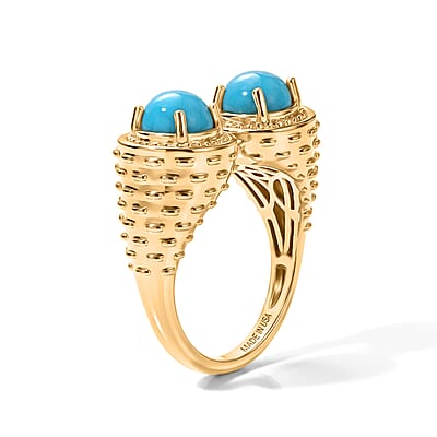 D'Joy Passport to Turkey Sleeping Beauty Turquoise 2.00 ctw Fancy Ring in 18K Vermeil Yellow Gold Over Sterling Silver (Size 6.0)