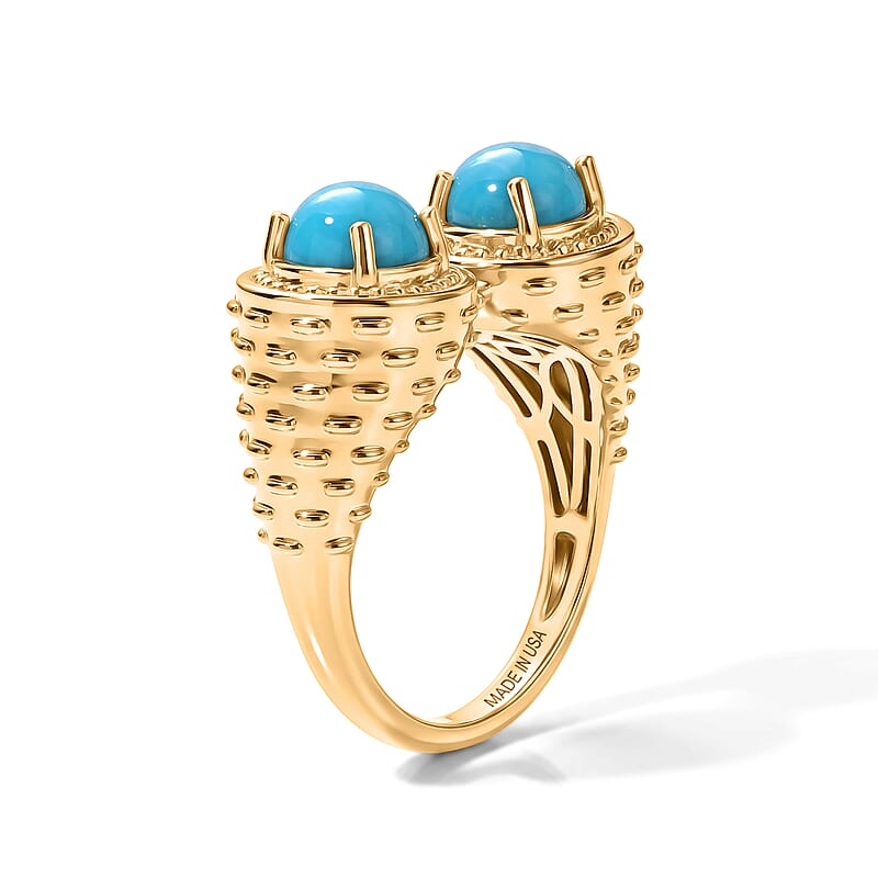 D'Joy Passport to Turkey Sleeping Beauty Turquoise 2.00 ctw Fancy Ring in 18K Vermeil Yellow Gold Over Sterling Silver (Size 7.0)