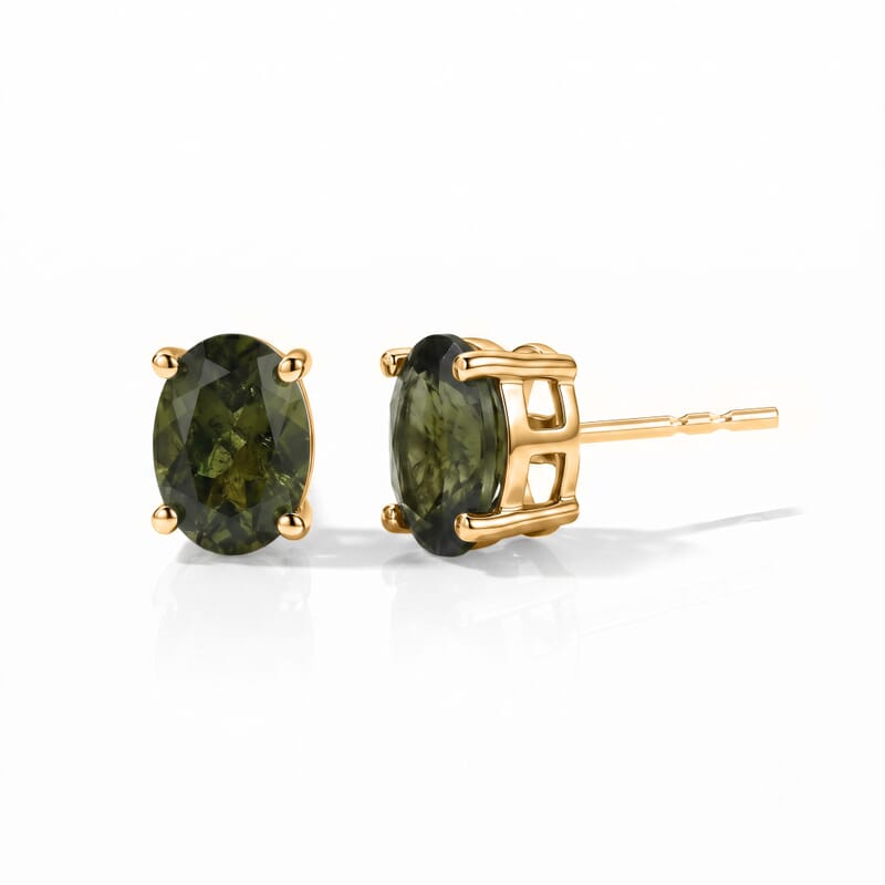 D'Joy Premium Bohemian Moldavite 2.15 ctw Stud Earrings in 18K Vermeil Yellow Gold Over Sterling Silver