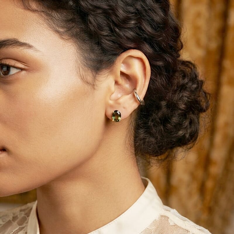D'Joy Premium Bohemian Moldavite 2.15 ctw Stud Earrings in 18K Vermeil Yellow Gold Over Sterling Silver