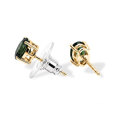 D'Joy Premium Bohemian Moldavite 2.15 ctw Stud Earrings in 18K Vermeil Yellow Gold Over Sterling Silver