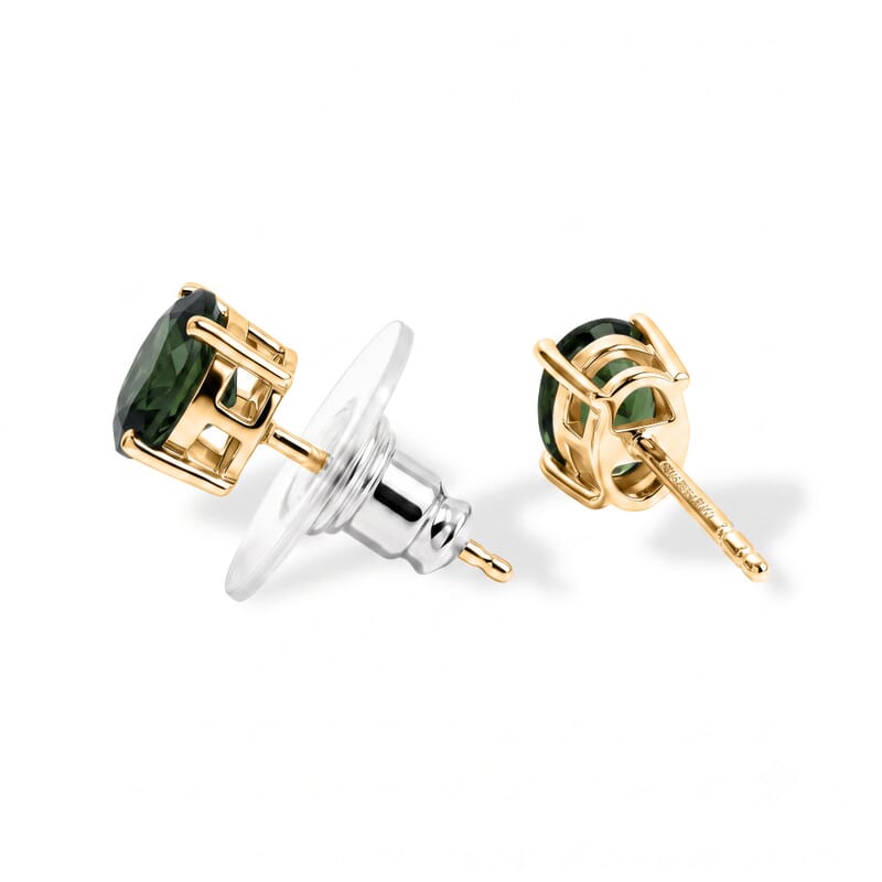 D'Joy Premium Bohemian Moldavite 2.15 ctw Stud Earrings in 18K Vermeil Yellow Gold Over Sterling Silver