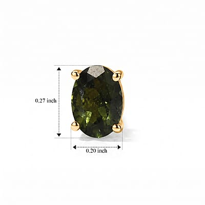 D'Joy Premium Bohemian Moldavite 2.15 ctw Stud Earrings in 18K Vermeil Yellow Gold Over Sterling Silver