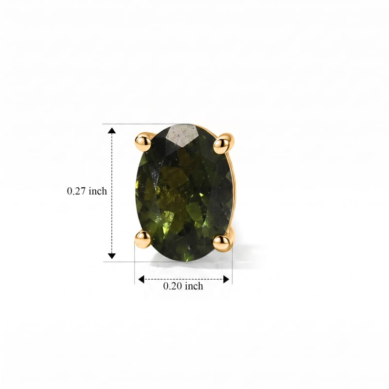 D'Joy Premium Bohemian Moldavite 2.15 ctw Stud Earrings in 18K Vermeil Yellow Gold Over Sterling Silver