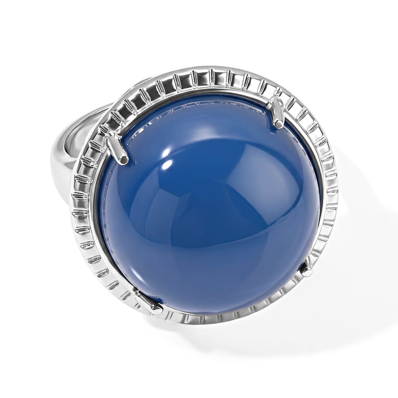 EverTrue Blue Chalcedony Enhanced 20.75 ctw Solitaire Ring in Stainless Steel (Size 6.0)