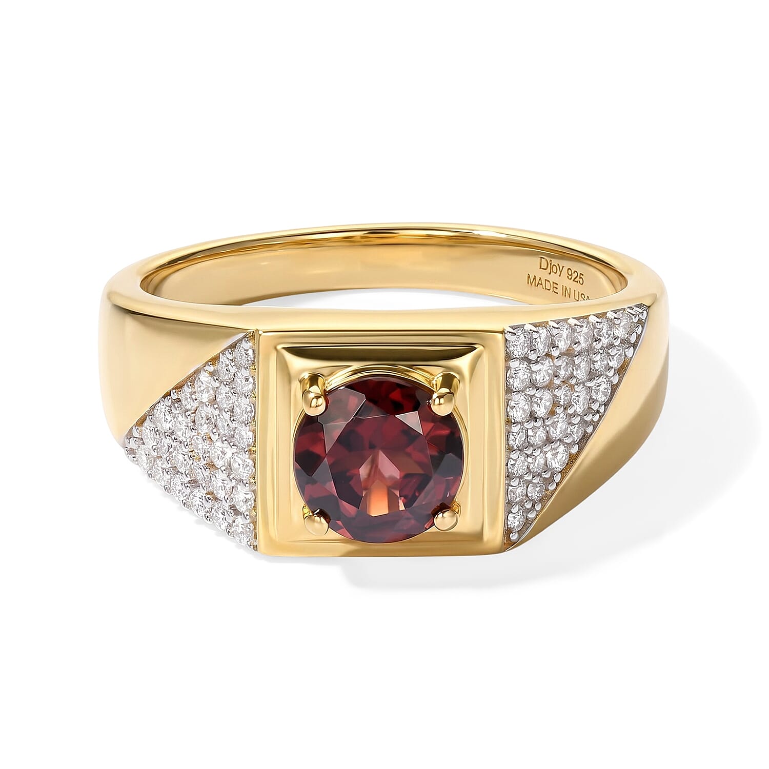D'Joy AAA Red Zircon and Moissanite 2.30 ctw Men's Ring in 18K Vermeil Yellow Gold Over Sterling Silver (Size 10.0)