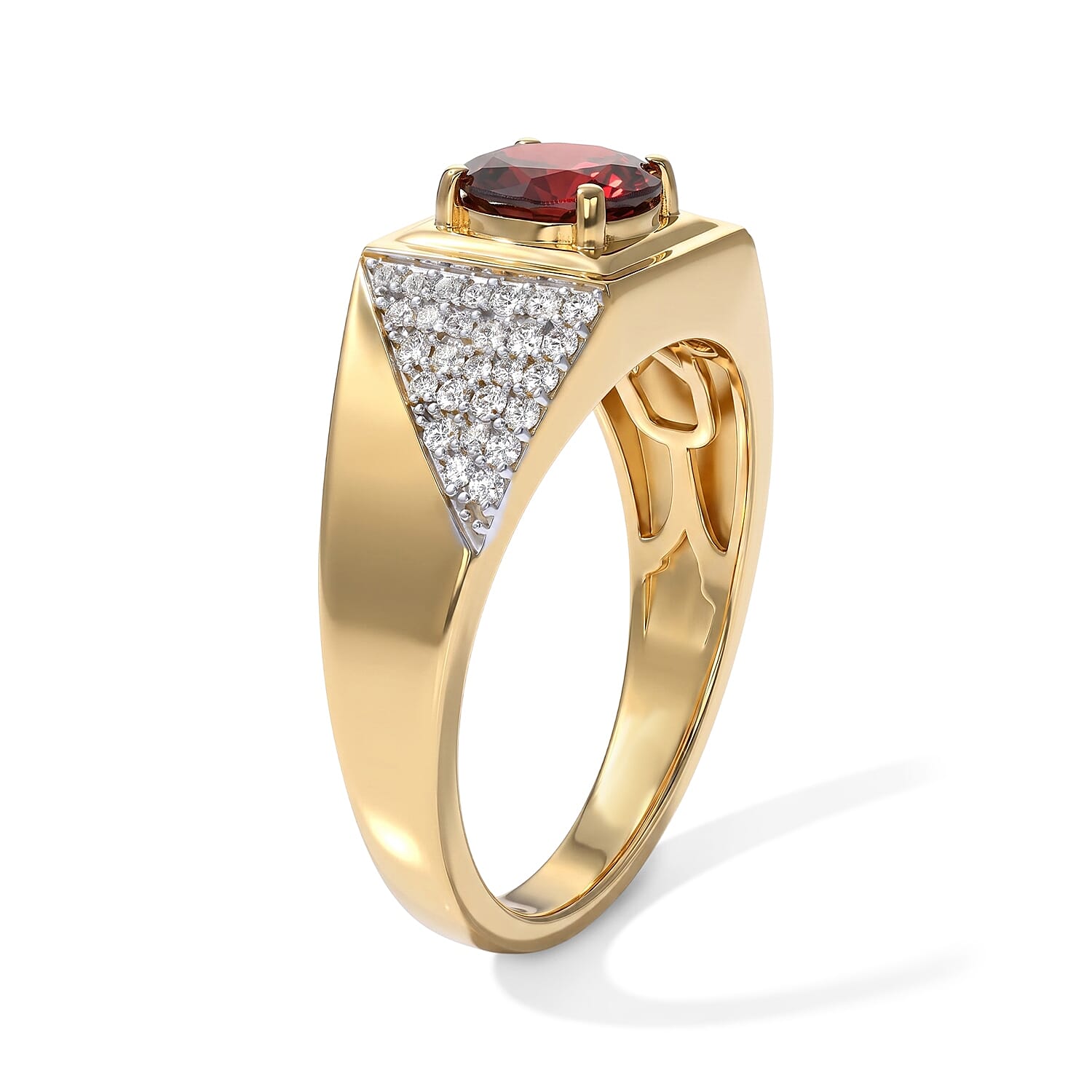 D'Joy AAA Red Zircon and Moissanite 2.30 ctw Men's Ring in 18K Vermeil Yellow Gold Over Sterling Silver (Size 10.0)