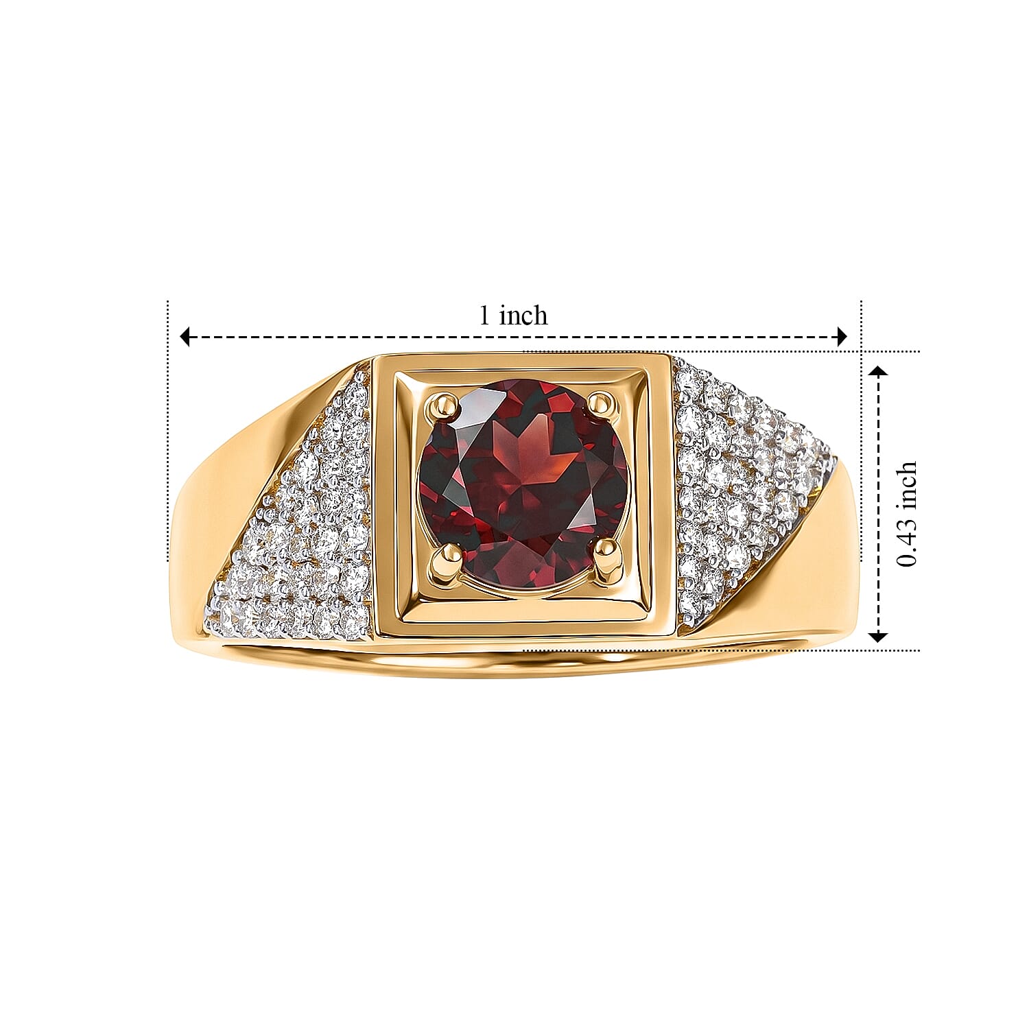 D'Joy AAA Red Zircon and Moissanite 2.30 ctw Men's Ring in 18K Vermeil Yellow Gold Over Sterling Silver (Size 10.0)