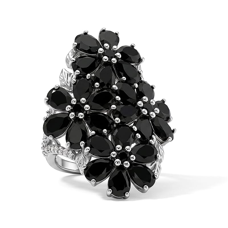 EverTrue Thai Black Spinel and White Zircon 17.60 ctw Ring in Platinum Bond (Size 5.0)