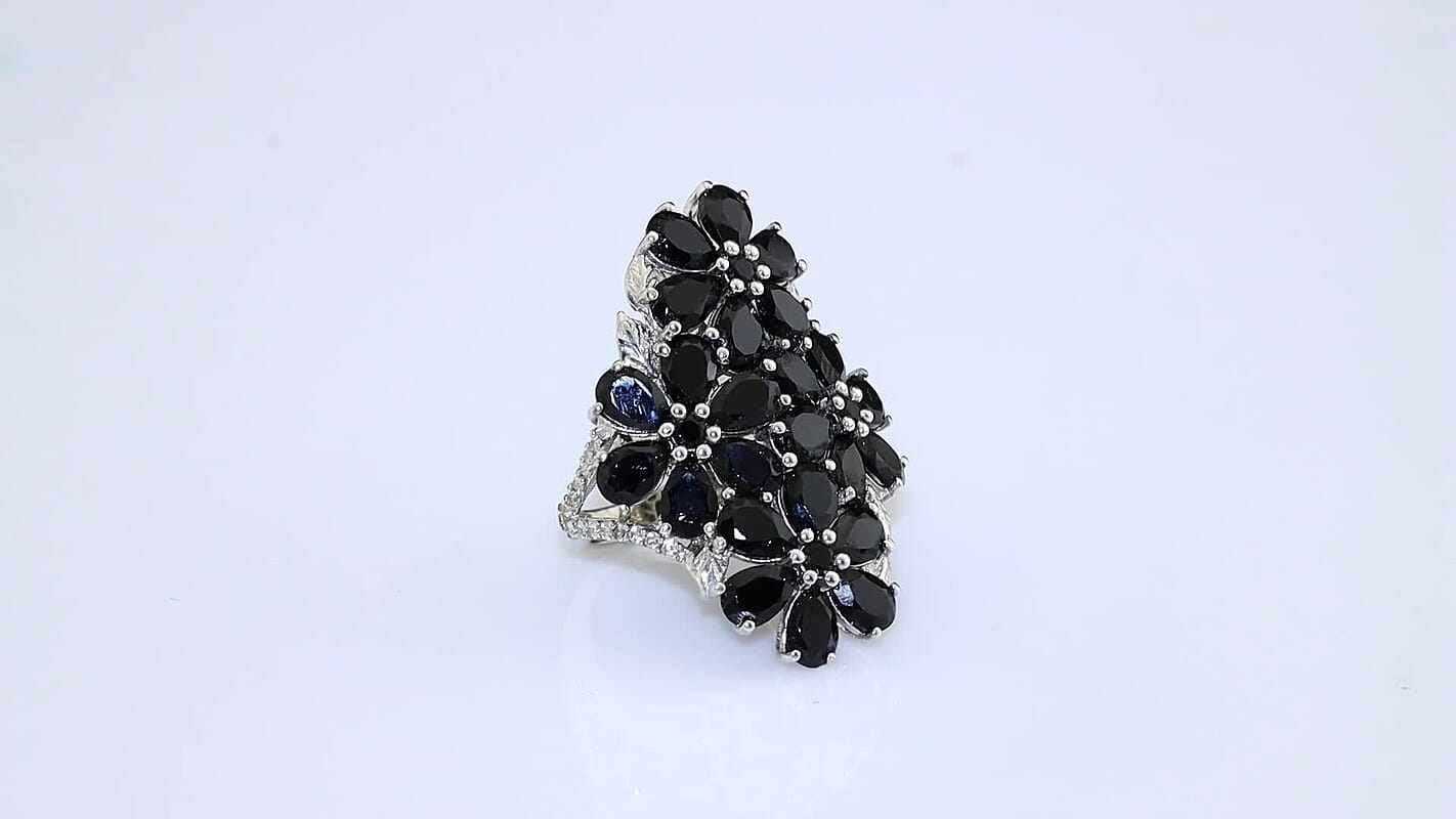 EverTrue Thai Black Spinel and White Zircon 17.60 ctw Ring in Platinum Bond (Size 10.0)