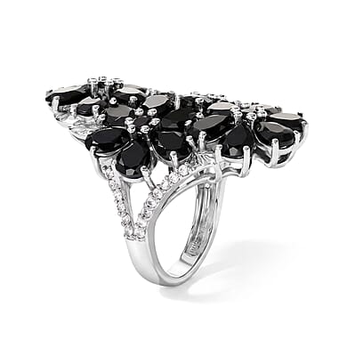 EverTrue Thai Black Spinel and White Zircon 17.60 ctw Ring in Platinum Bond (Size 5.0)