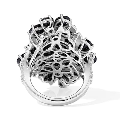 EverTrue Thai Black Spinel and White Zircon 17.60 ctw Ring in Platinum Bond (Size 5.0)
