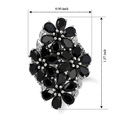 EverTrue Thai Black Spinel and White Zircon 17.60 ctw Ring in Platinum Bond (Size 5.0)