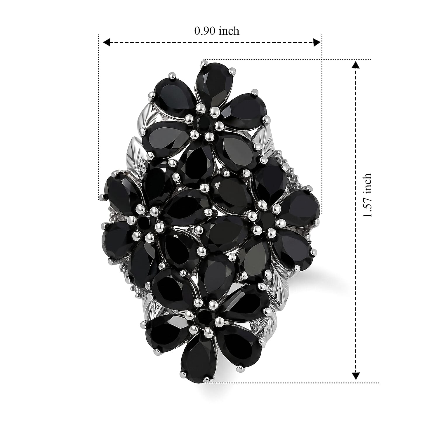 EverTrue Thai Black Spinel and White Zircon 17.60 ctw Bouquet of Flowers Ring in Platinum Bond (Size 6.0)